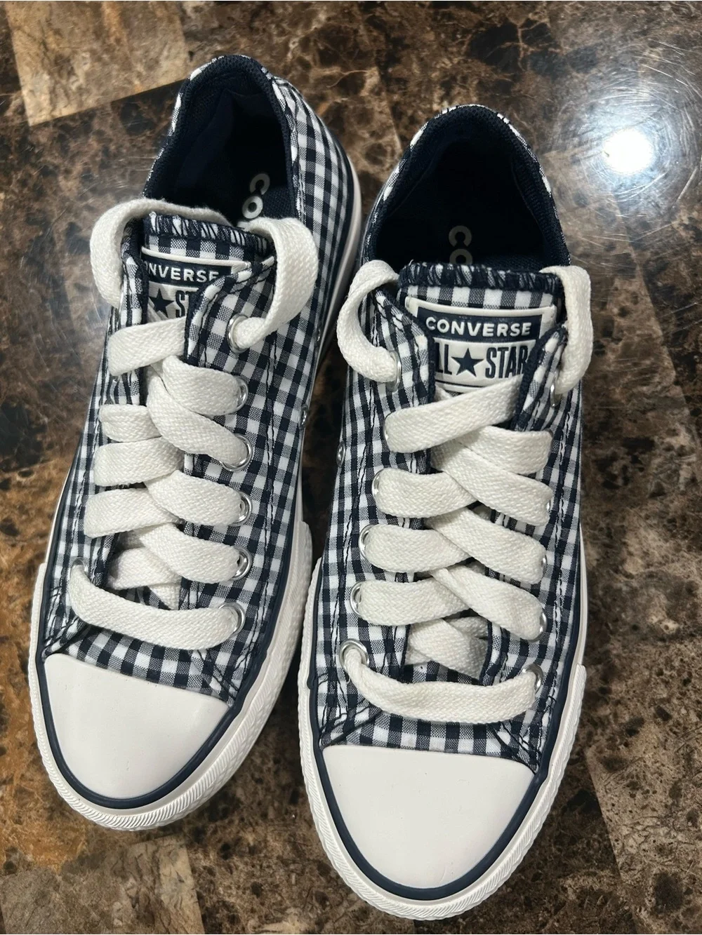 Converse Kids Navy and White Gingham Low Top Sneakers